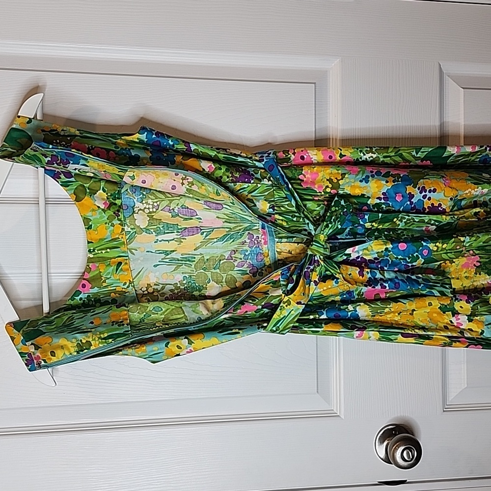 VINTAGE Tanner of North Carolina Bright Floral Scoop Neck Women's Dress Size 8 - Picture 3 of 7